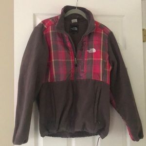 North face pink and gray plaid jacket
